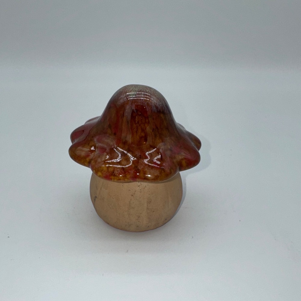 Whimsical Mushroom Orange Brown Glaze Top Ceramic Garden Pottery 3.5" Cottagecor